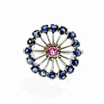 Sky Jewelry Серебряное кольцо с камнями иолит и розовый топаз