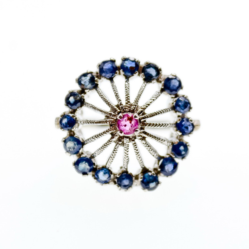 Sky Jewelry Серебряное кольцо с камнями иолит и розовый топаз