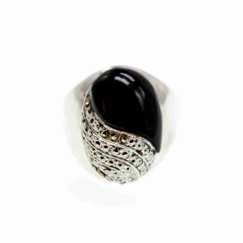 Sky Jewelry Серебряное кольцо с нефритом и марказитом