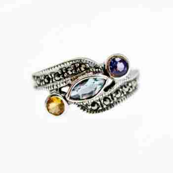 Sky Jewelry Серебряное кольцо с топазом гелиодором аметистом и марказитом