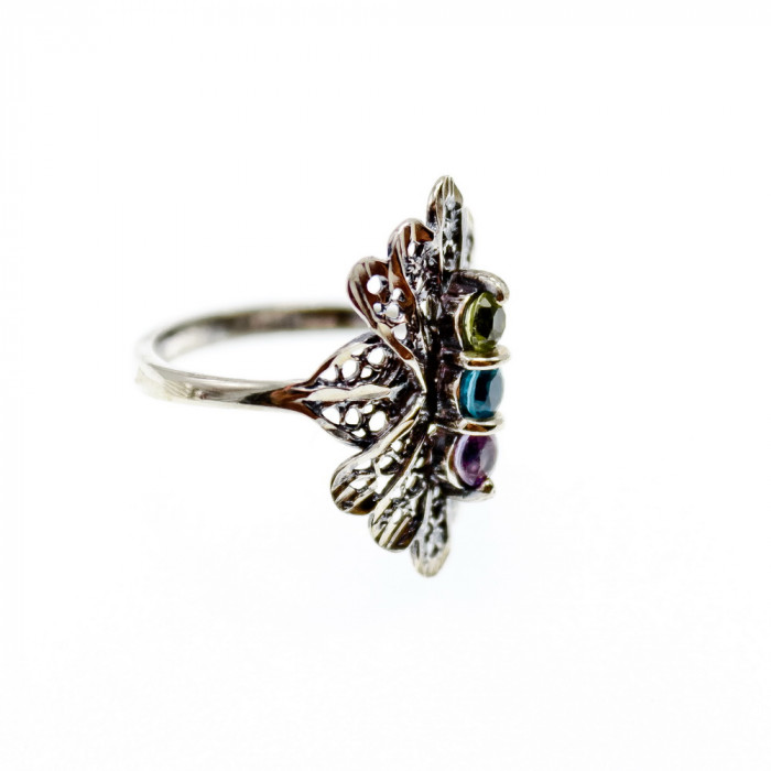 Sky Jewelry Серебряное кольцо с хризолитом топазом и аметистом