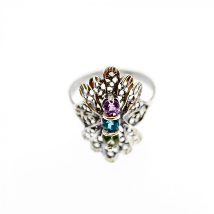 Sky Jewelry Серебряное кольцо с хризолитом топазом и аметистом