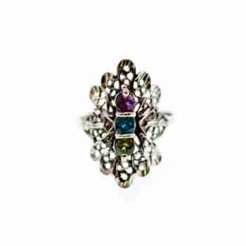 Sky Jewelry Серебряное кольцо с хризолитом топазом и аметистом