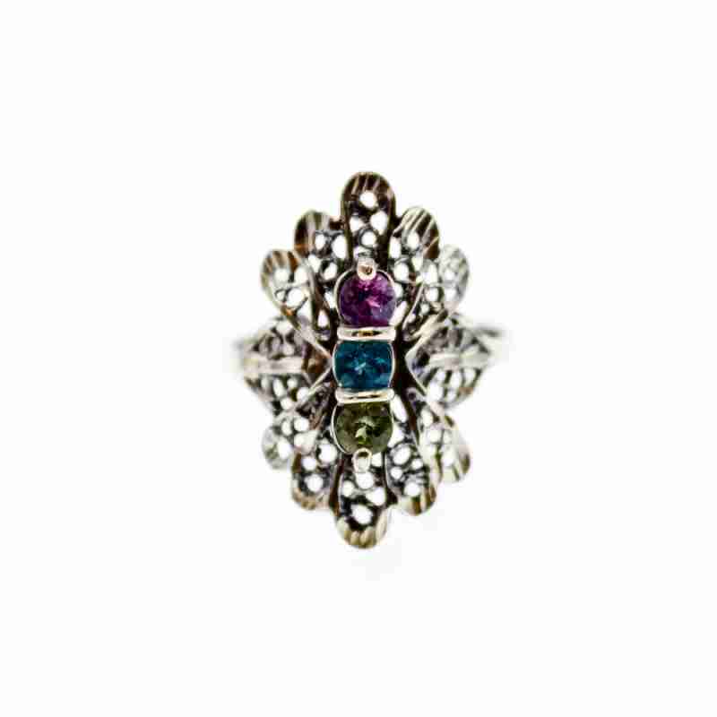 Sky Jewelry Серебряное кольцо с хризолитом топазом и аметистом