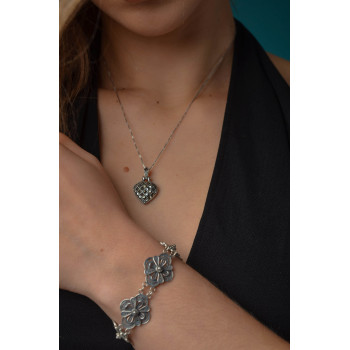 Sky Jewelry Серебряная цепочка с кулоном-сердце Черная Шпинель