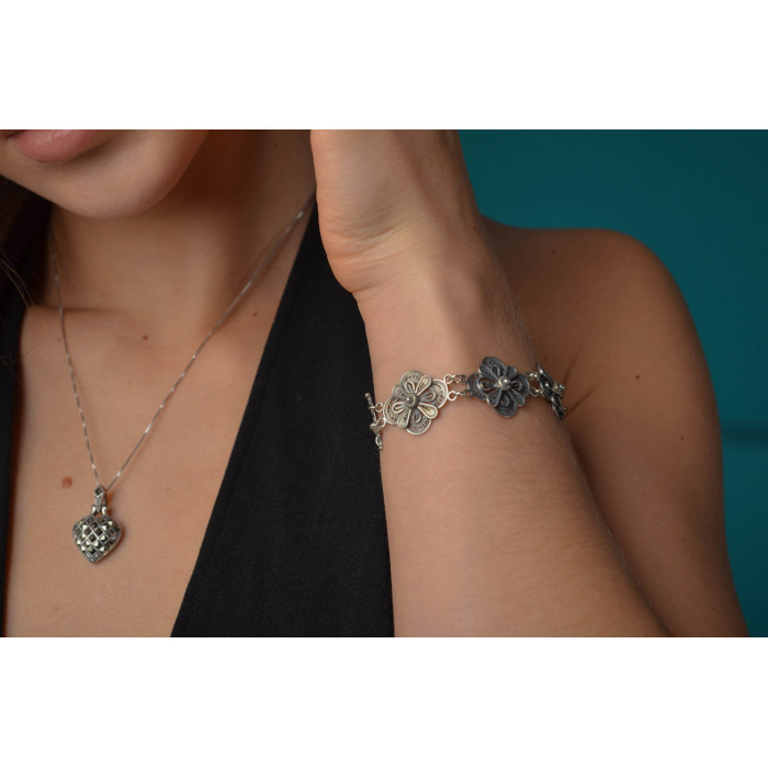 Sky Jewelry Серебряная цепочка с кулоном-сердце Черная Шпинель