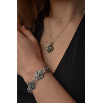 Sky Jewelry Серебряная цепочка с кулоном-сердце Черная Шпинель