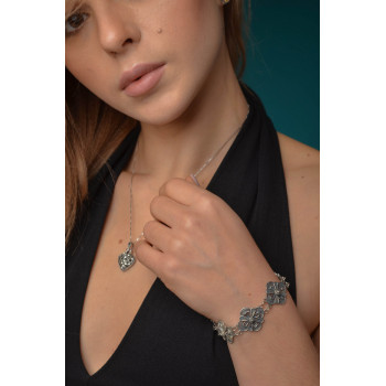 Sky Jewelry Серебряная цепочка с кулоном-сердце Черная Шпинель