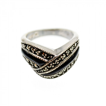 Sky Jewelry Серебряное кольцо с нефритом и марказитом