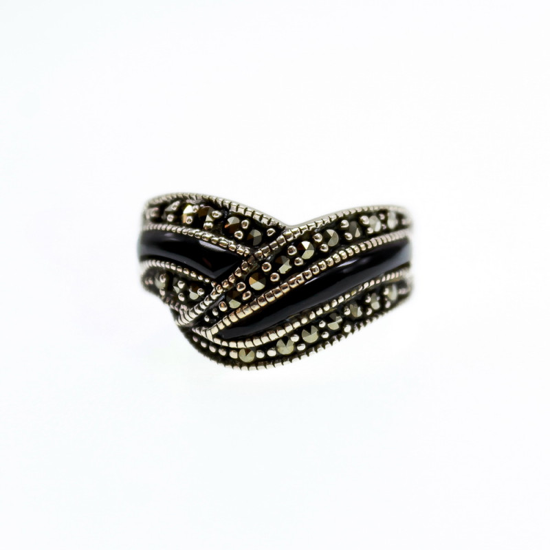 Sky Jewelry Серебряное кольцо с нефритом и марказитом