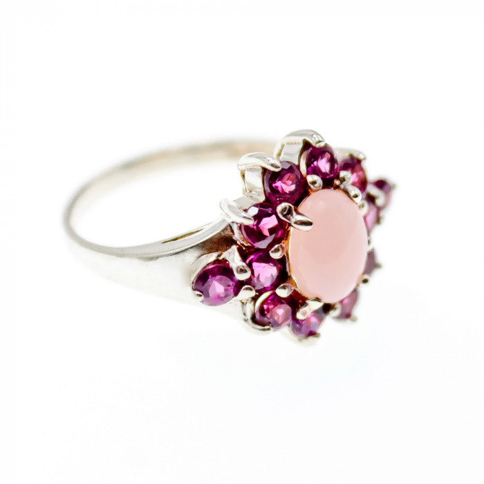 Sky Jewelry Серебряное кольцо с камнями агат и шпинель  Цветы