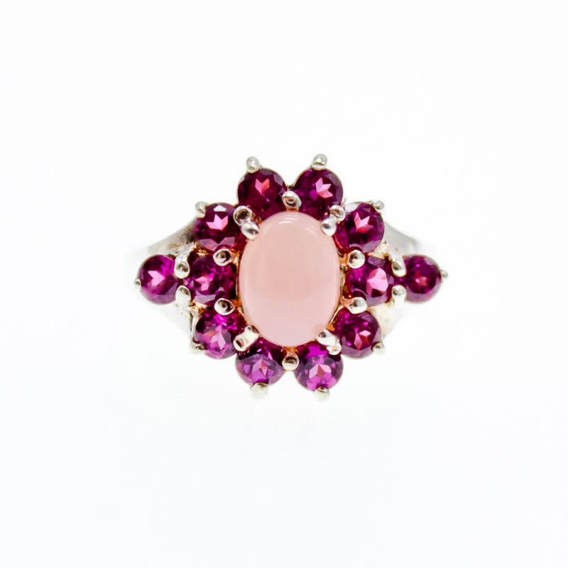 Sky Jewelry Серебряное кольцо с камнями агат и шпинель  Цветы