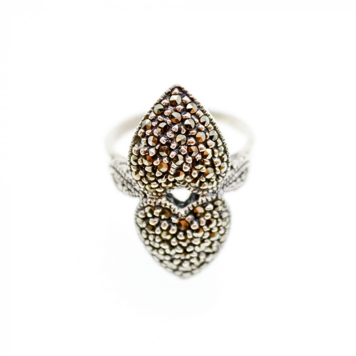 Sky Jewelry Серебряное кольцо с марказитами  Сердца