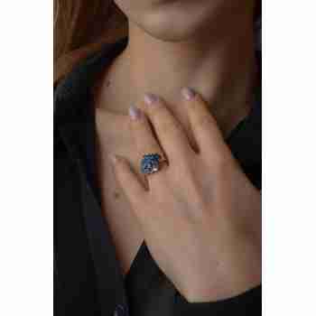 Sky Jewelry Серебряное кольцо с камнем сапфировая (синяя) Шпинель