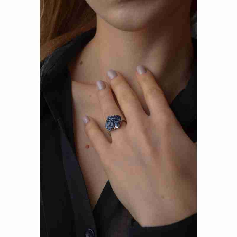 Sky Jewelry Серебряное кольцо с камнем сапфировая (синяя) Шпинель