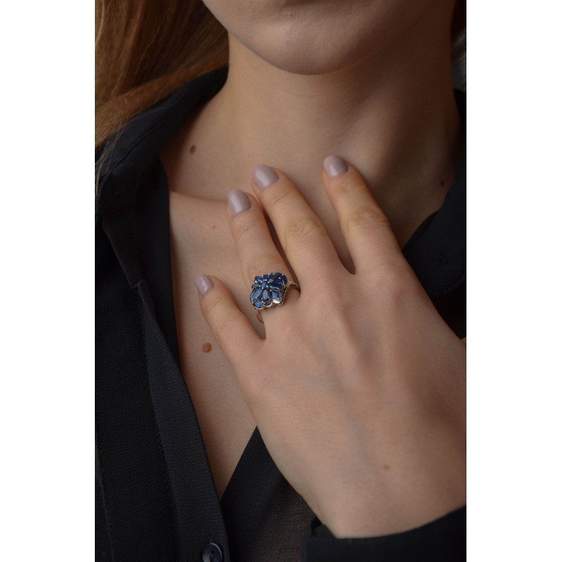 Sky Jewelry Серебряное кольцо с камнем сапфировая (синяя) Шпинель