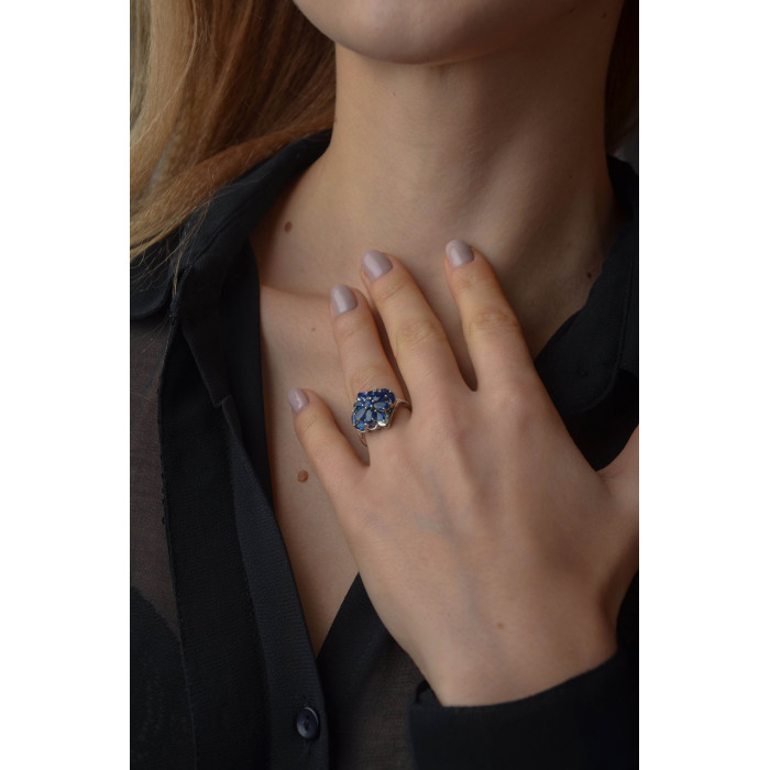 Sky Jewelry Серебряное кольцо с камнем сапфировая (синяя) Шпинель