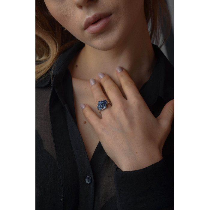 Sky Jewelry Серебряное кольцо с камнем сапфировая (синяя) Шпинель