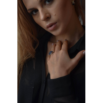 Sky Jewelry Серебряное кольцо с камнем сапфировая (синяя) Шпинель