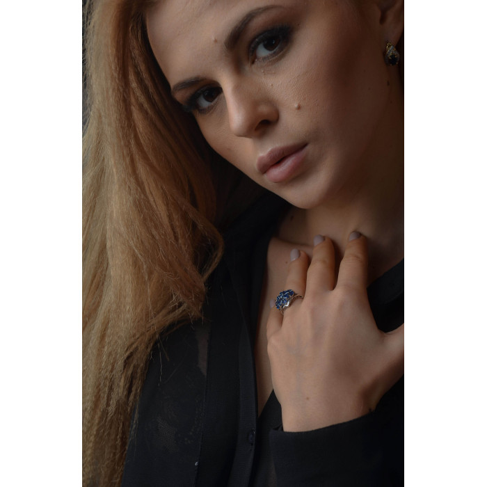 Sky Jewelry Серебряное кольцо с камнем сапфировая (синяя) Шпинель