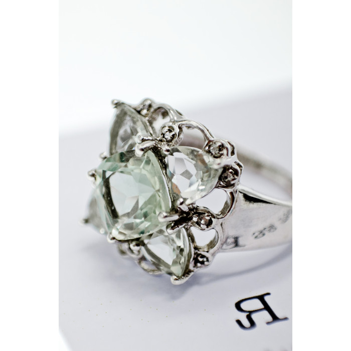 Sky Jewelry Серебряное кольцо с камнями хризоберилл и бриллианты