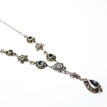 Sky Jewelry Серебряное ожерелье с нефритом и марказитом  Уникальность