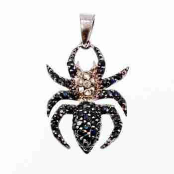 Sky Jewelry Серебряный кулон-паук с камнями  черный Морион и бесцветная шпинель