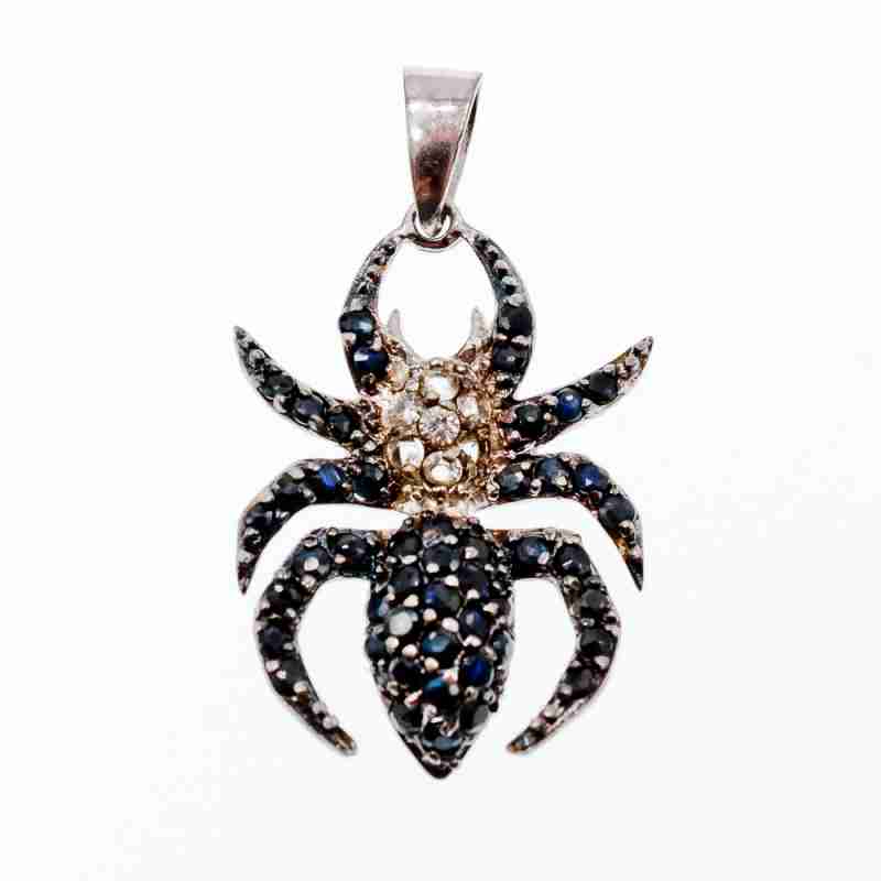 Sky Jewelry Серебряный кулон-паук с камнями  черный Морион и бесцветная шпинель