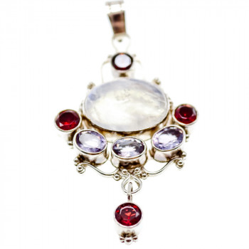 Sky Jewelry Серебряный кулон с лунным камнем аметистом и гранатом