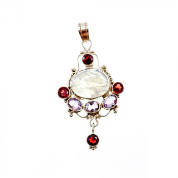 Sky Jewelry Серебряный кулон с лунным камнем аметистом и гранатом