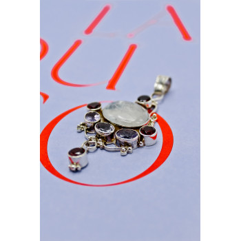 Sky Jewelry Серебряный кулон с лунным камнем аметистом и гранатом