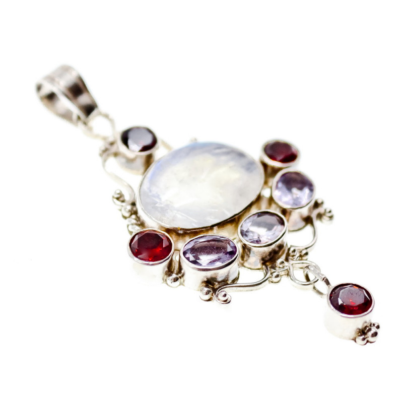 Sky Jewelry Серебряный кулон с лунным камнем аметистом и гранатом