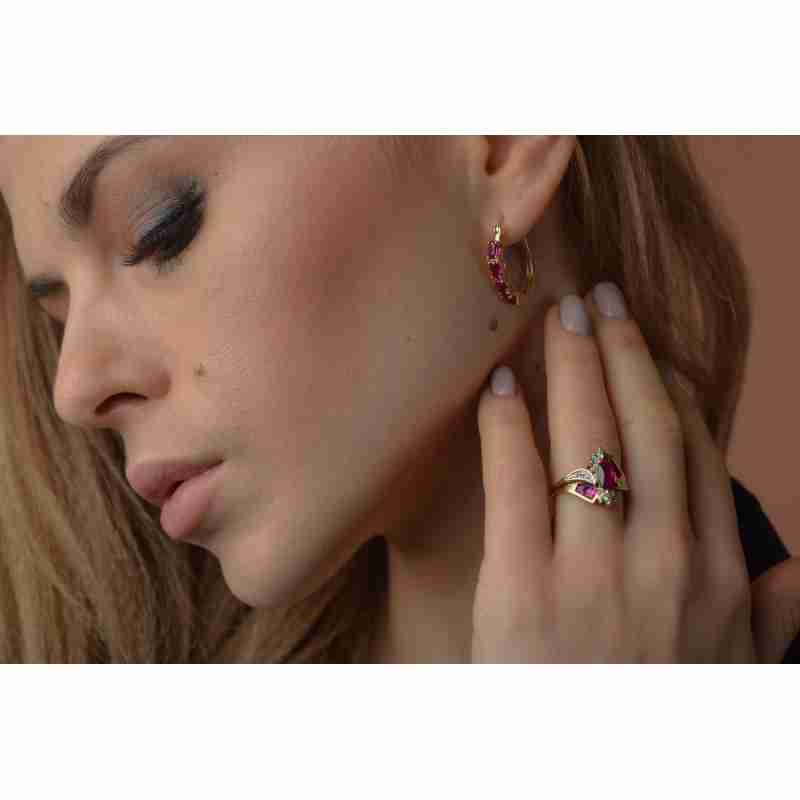 Sky Jewelry Серебряные серьги в позолоте с розовым Топазом