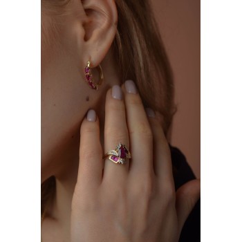 Sky Jewelry Серебряные серьги в позолоте с розовым Топазом