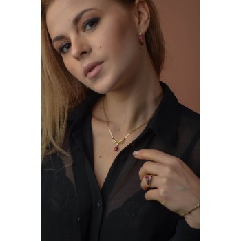 Sky Jewelry Серебряные серьги в позолоте с розовым Топазом