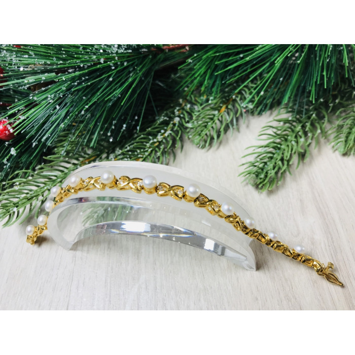 Sky Jewelry Серебряный браслет в позолоте 925 проба с жемчугом