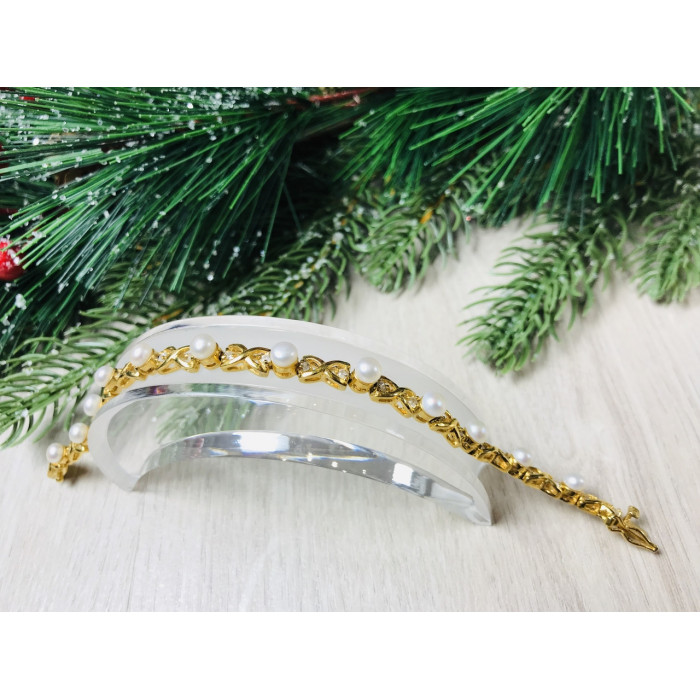 Sky Jewelry Серебряный браслет в позолоте 925 проба с жемчугом