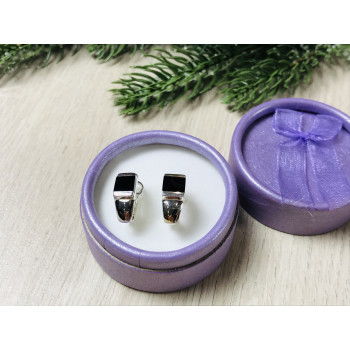 Sky Jewelry Серебряные серьги со вставками из черного Нефрита