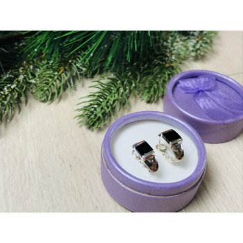 Sky Jewelry Серебряные серьги со вставками из черного Нефрита