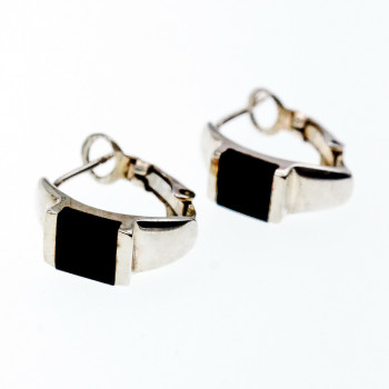 Sky Jewelry Серебряные серьги со вставками из черного Нефрита