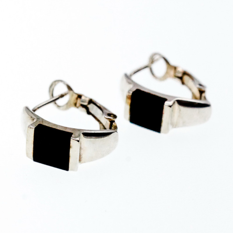 Sky Jewelry Серебряные серьги со вставками из черного Нефрита