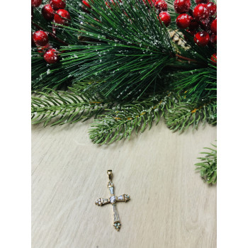 Sky Jewelry Серебряный крестик в позолоте с голубыми фианитами