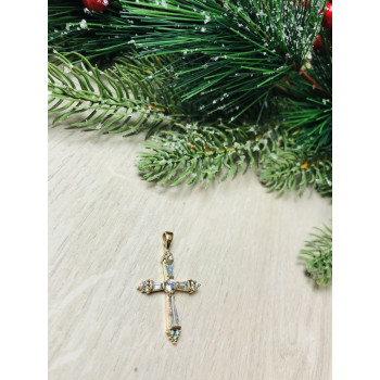 Sky Jewelry Серебряный крестик в позолоте с голубыми фианитами