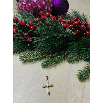 Sky Jewelry Серебряный крестик в позолоте с голубыми фианитами