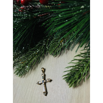 Sky Jewelry Серебряный крестик в позолоте с голубыми фианитами