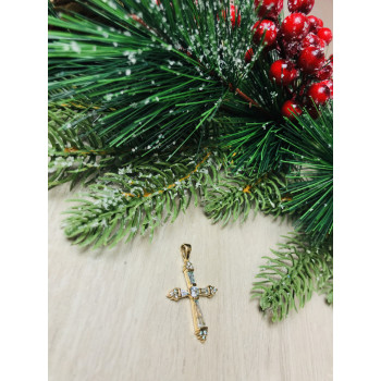 Sky Jewelry Серебряный крестик в позолоте с голубыми фианитами