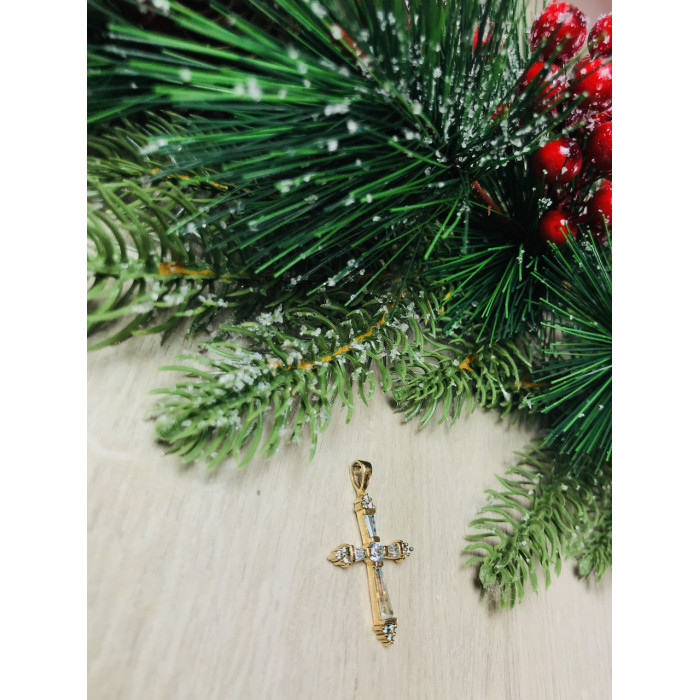 Sky Jewelry Серебряный крестик в позолоте с голубыми фианитами