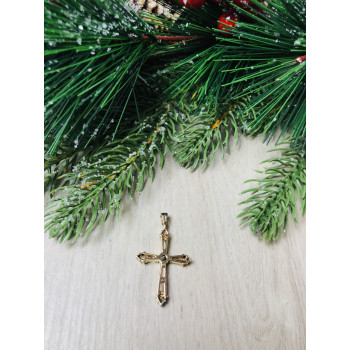 Sky Jewelry Серебряный крестик в позолоте с голубыми фианитами