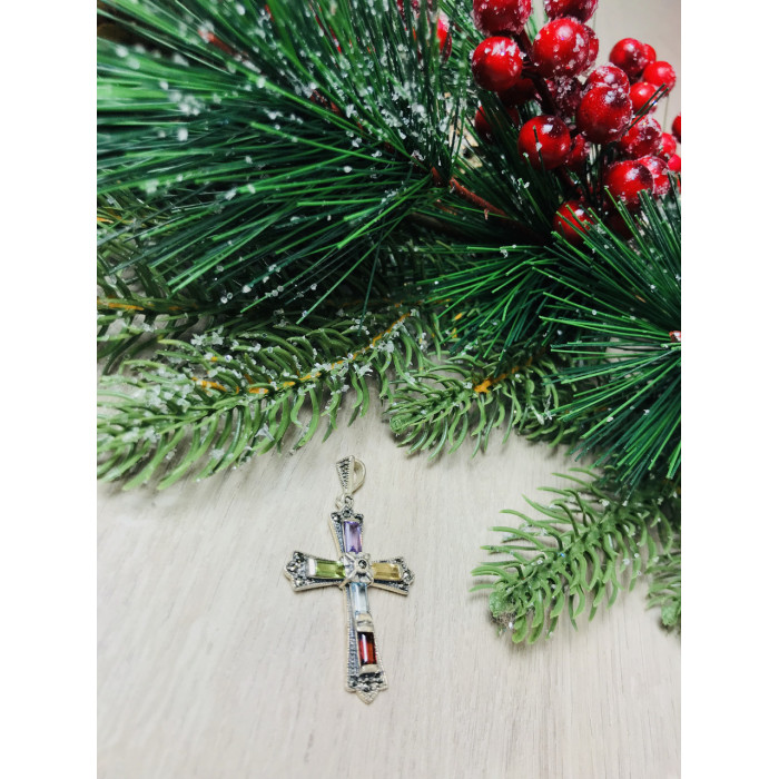 Sky Jewelry Серебряный крестик с натуральными камнями