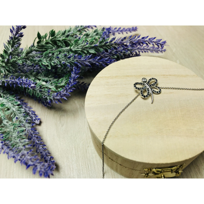 Sky Jewelry Серебряная цепочка с кулоном бабочка ( камни черная Шпинель )